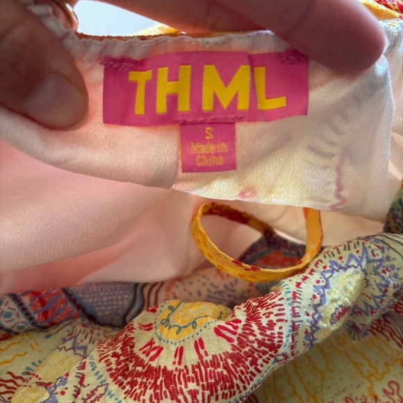 THML Dress Orange Yellow Floral Patchwork Babydoll Midi Boho Festival - Picture 10 of 12